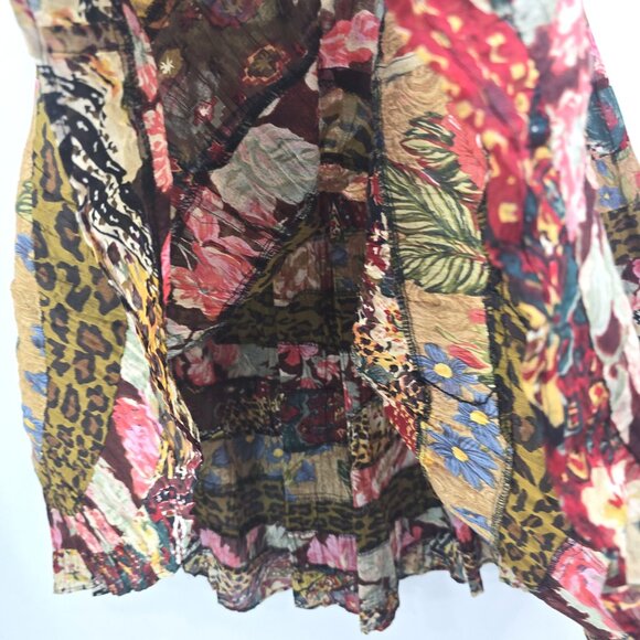 Vintage 80s 90s Brown Animal Floral Patchwork Boho Gypsy Maxi Broom Skirt - Picture 8 of 9